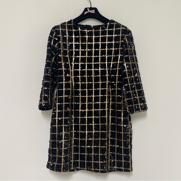 Boohoo Sequin Grid Check Mini Dress Size 10 Black Gold - Picture 1 of 10